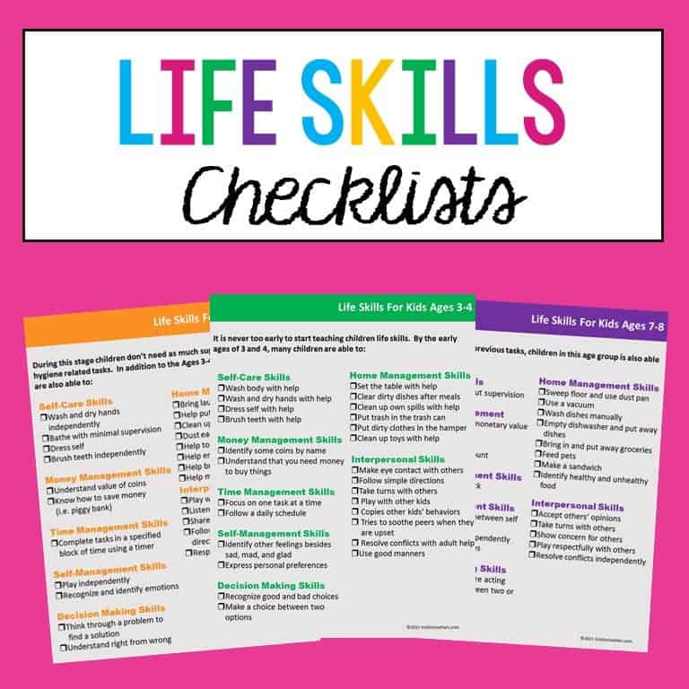 Life Skills Checklists For Kids And Teens